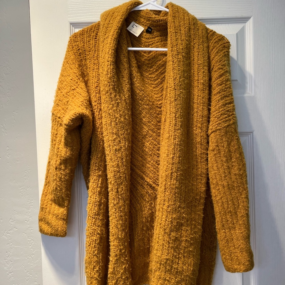 Anthropologie Yellow Cardigan Sweater Shawl Collar Cozy Knit